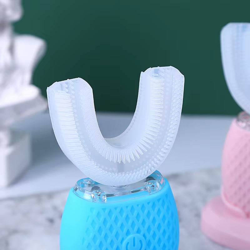 Silicone Sonic Electric Toothbrush U Shape 360 Degree Mouth Cleansing Automatic Toothbrush Cold Blue Light Teeth Whitening Brush