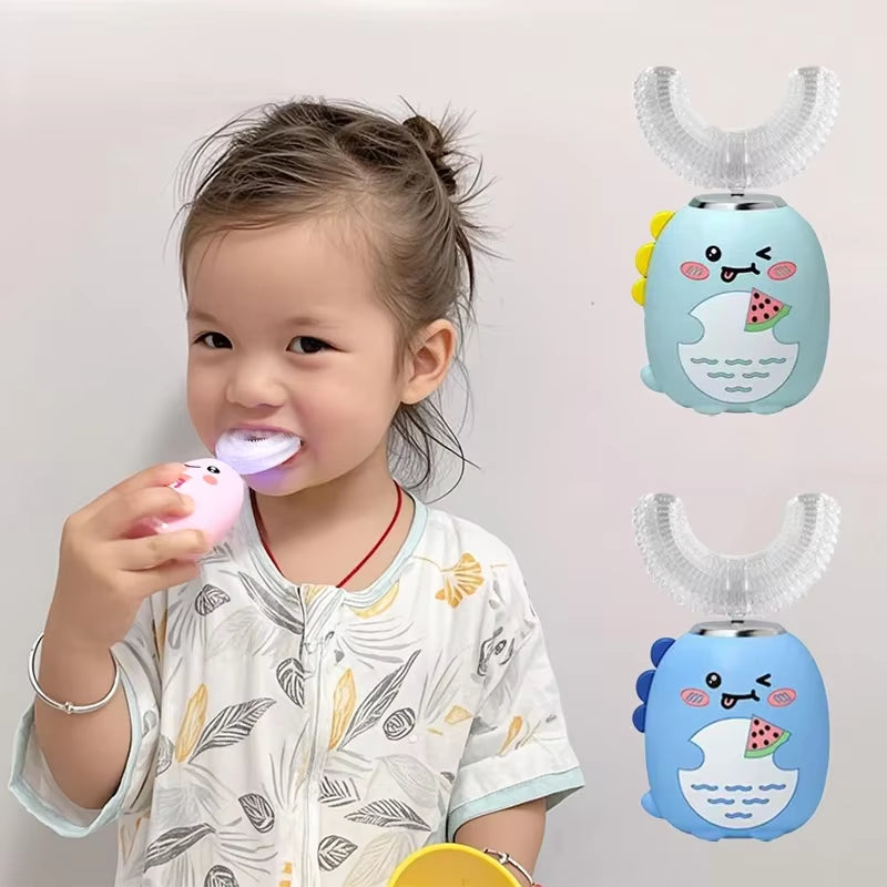 Children U-Shaped Electric Toothbrush 360 Degrees Smart Cartoon Kids Silicone Toothbrush Automatic Rechargeable Sonic Toothbrush